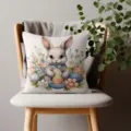 Funda de cojín de Pascua con bonito conejito de acuarela y diseño floral para sofá. - Conejo de Pascua 09