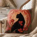 Vintage black cat throw pillow with artistic floral design, perfect for home sofa decor. - Peach Skin 45x45cm / Style 3