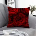 Federa per cuscino con motivo a rose rosse dettaglio per divano decorazione casa. - Rosa Rossa 7
