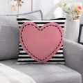 Valentine heart throw pillow cover black white stripe decorative cushion case for sofa home decor - Peach Skin Pillow Cover / 45x45cm / Heart Stripe