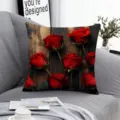 Fodera per cuscino decorativa con motivo di rose rosse e legno per divano e soggiorno. - Rosa Rossa 6