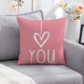 Pink Valentine heart throw pillow cover with I love you text design for sofa home decor. - Peach Skin Pillow Cover / 45x45cm / Pink Heart