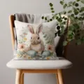 Housse de coussin lapin de Paques pour salon canape chambre lit voiture decoration oreiller. - Peau de Pêche 45x45cm / Lapin de Pâques 01
