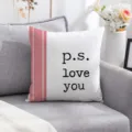 Decorative pillow cover with pink stripes and love text, cozy sofa cushion for home decor. - Peach Skin Pillow Cover / 45x45cm / Lettered Stripes