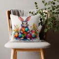 Housse de coussin lapin de Pâques aquarelle fleurs œufs canapé lit décoration housse - Peau de Pêche 45x45cm / Lapin de Pâques 02