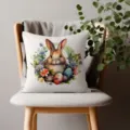 Housse de coussin lapin de Pâques mignon aquarelle fleurs œufs pour canapé salon - Peau de Pêche 45x45cm / Lapin de Pâques 03