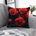 Valentine's day red rose throw pillow cover for home sofa bedroom decorative cushion - Peach Skin Pillow Cover / 45x45cm / Red Rose 1