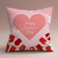 Funda de cojín rosa del Día de la Madre cuadrada con estampado de corazón y tulipán para sofá. - Funda de Almohada de Piel de Melocotón de Lado Único / 45x45cm