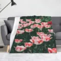 Coperta in flanella con stampa di tulipani rossi e bianchi, morbido plaid da divano letto. - ZM202502024-23