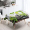 Mantel de poliester impermeable con impresion digital de orquidea y piedra zen para cocina. - 100x160cm / Orquídea Zen y Piedra