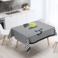 Mantel a rayas blancas y negras con estampado de gato lindo, cubierta de mesa impermeable. - 100x160cm / Gato a Rayas Blanco y Negro