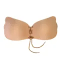 Nude strapless invisible sticky bra for dresses, seamless backless push-up silicone bra. - Letter A / Nude