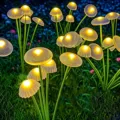 Outdoor solar mushroom lights LED waterproof garden lawn decor landscape lighting for yard patio. - 6-Heads / Warm White