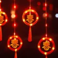 Lente festival rode lantaarn gordijn verlichting LED snoer nieuwjaar decoratie. - Dubbele Ring Chun Karakter Stijl