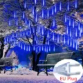 LED Meteor Shower Rain Lights Waterproof Outdoor Holiday Decor Tree Lighting EU Plug - 30cm * 8 Pieces (Plug-in 220V) / Blue