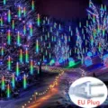 LED Meteor Shower Light String with EU Plug Outdoor Waterproof Holiday Tree Decor Light - 30cm * 8 Pieces (Plug-in 220V) / RGB