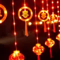 Chinese New Year red lantern string lights LED curtain light festive home decor festival party - Round Chun Character & Lantern Curtain Light