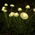 Solar mushroom garden lights waterproof outdoor LED landscape path lawn stake decoration - 6 LEDs Warm White