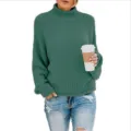Gemütlicher grüner Rollkragenpullover für Damen, lässiger Langarm-Strickpulli für den Herbst. - S / Dunkelgrün