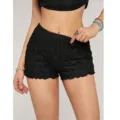 Damen lässige schwarze strukturierte Slim-Fit-Shorts für Sommer Streetwear Modedetails. - S / Schwarz
