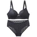 Black lingerie set for women featuring push-up bra and matching panties with stylish pattern. - 75B / Black