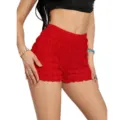 Detailansicht roter Damen Casual High Waist Plissee Shorts, Slim Fit Streetwear Mode. - S / Rot