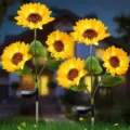 Solar sunflower garden lights outdoor waterproof yard stake decorative LED landscape lighting. - 3 Heads Sunflower