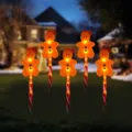 Christmas solar gingerbread man ground stake lights, waterproof outdoor yard lawn decor set of 5 - Flat Gingerbread Man / Solar Powered
