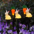 Solar LED Garden Rabbit Carrot Stake Lights Outdoor Decorative Easter Lawn Pathway Lamps - Bunny and Carrot [Black Tube] / Solar Powered