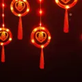 Rode LED gordijnverlichting voor Chinees Nieuwjaar met hartvormige hangers en kwastjes. - Dubbele Ring Dubbel Geluk Stijl