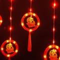 Chinees Nieuwjaar LED gordijn string lichten feestelijke rode hangende decoratie met vis en kwast - Dubbele Ring Vis & Fu Stijl