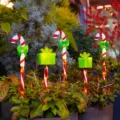Christmas solar garden lights candy cane gift box waterproof outdoor yard stake decor - Cane Gift Box / Solar Powered