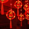 Rode LED lantaarn gordijn lichtstring voor feestelijke nieuwjaar en balkon decoratie. - Dubbele Ring Fu Karakter Stijl