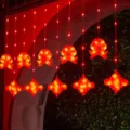 Festieve rode lantaarn gordijnverlichting LED-snaar voor balkonraam kerstversiering. - 5 Karpers & 5 Chinese Knopen