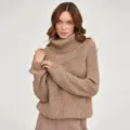 Damen Winter Dicker Rollkragen Langarm Einfarbig Freizeit Strickpullover Pullover Top - Braun