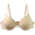 Nude underwire seamless push-up bra with chic front metal V-hardware detail for women. - 75C / Beige