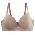 Detailed view of a skin-colored plus size push-up bra with delicate embossed pattern. - 80C / Khaki