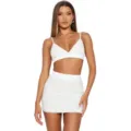 Details of white sequin two piece crop top and mini skirt set, close-up fashion apparel. - S / Top And Bottom / White