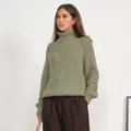 Lockerer Strickpullover mit Rollkragen für Damen, warmer Langarm-Unifarben-Pullover. - S / Grün
