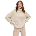 Detailansicht der groben Strickstruktur, des lässigen Langarms und kuscheligen Rollkragens. - S / Beige