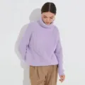 Damen locker dicker Rollkragen Langarm einfarbig Freizeit Strickpullover fuer Winter - S / Lavendel