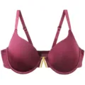 Seamless push-up bra in burgundy, underwire support, front gold V-buckle, adjustable straps. - Burgundy