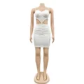 White sexy spaghetti strap crop top and bodycon mini skirt set for women party clubwear. - S / White