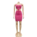 Pink cutout bodycon mini dress, sexy spaghetti strap party dress with ruched details. - S / Rose Red