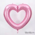 Large pink heart-shaped foil balloon photo frame for party decor 98x98cm - Cutout Heart (pink)