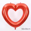 Large red hollow heart-shaped aluminum foil balloon frame for party photo props, 98x98cm - Openwork Heart (red)