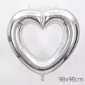 Large silver hollow heart foil balloon photo frame prop 98x98cm - Hollow Heart (Silver)
