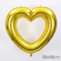 Large gold heart-shaped foil balloon frame 98x98cm for party photo prop decoration - Hollow Heart (Gold)
