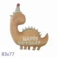 Matte beige dinosaur foil balloon with Happy Birthday print for party decor 83x77cm - Birthday Hat Dinosaur / 83x77cm