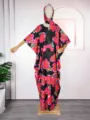 Plus size African floral print long dress with matching headscarf loose maxi caftan robe - One Size / Dresses / Red